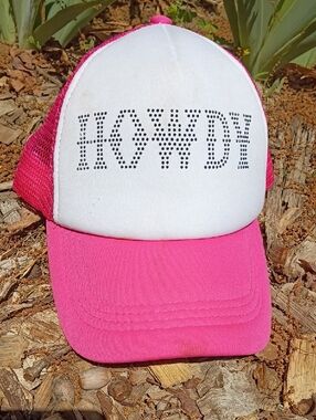 Source Unknown Pink and White 'HOWDY' Studded Trucker Hat
